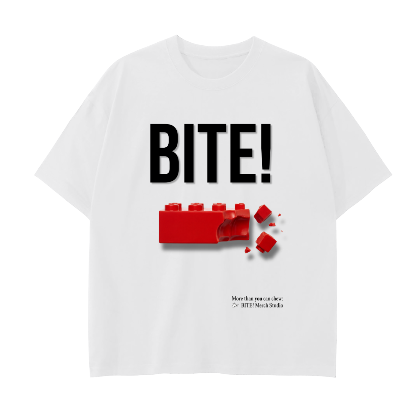 bite,bitestudios,graphic tee,lego inspired,bitten object,impossible series,surreal design,streetwear,statement shirt,minimal